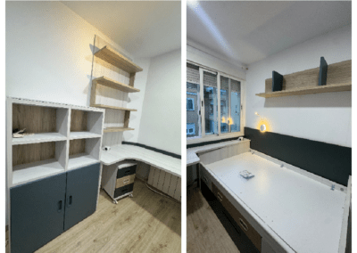 Dormitorio juvenil a medida con cama y zona de estudio